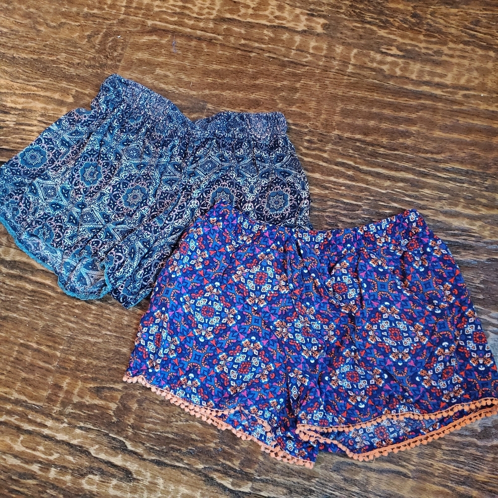 Two pairs of patterned boho shorts